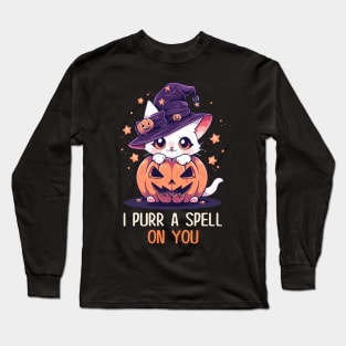 Funny Cat Pun Witch Spell Graphic Men Kids Women Halloween Long Sleeve T-Shirt